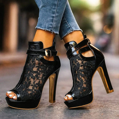 Valentina Rossi High Heel Sandals with Lace Panel