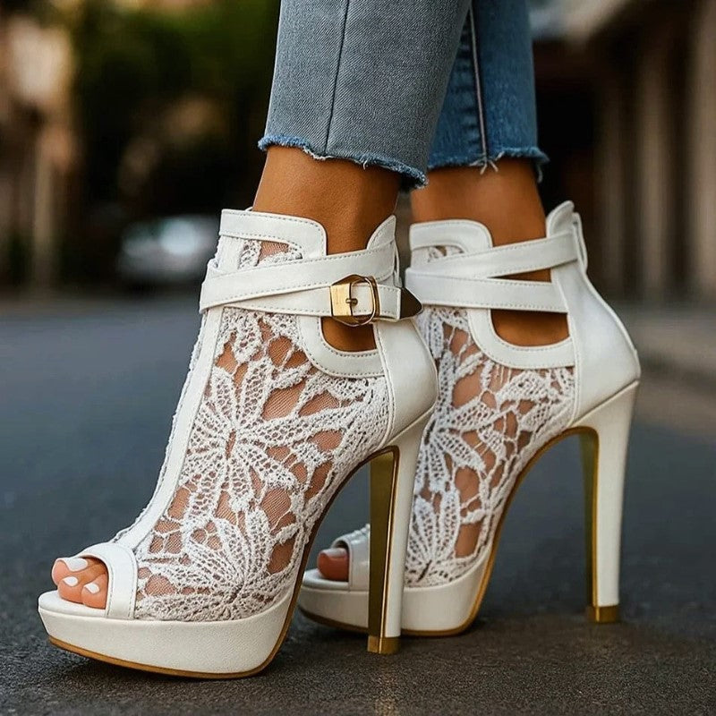 Valentina Rossi High Heel Sandals with Lace Panel