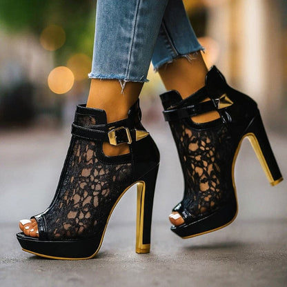 Valentina Rossi High Heel Sandals with Lace Panel