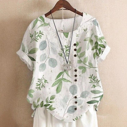 Valentina Rossi Leaf Print Top with Round Neck