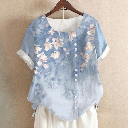 Valentina Rossi Leaf Print Top with Round Neck