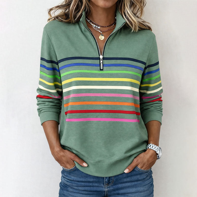 Valentina Rossi Striped Half-Zip Sweatshirt