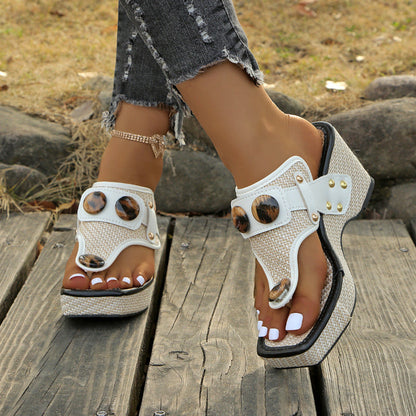 Valentina Rossi Platform Sandals with Decorative Buttons