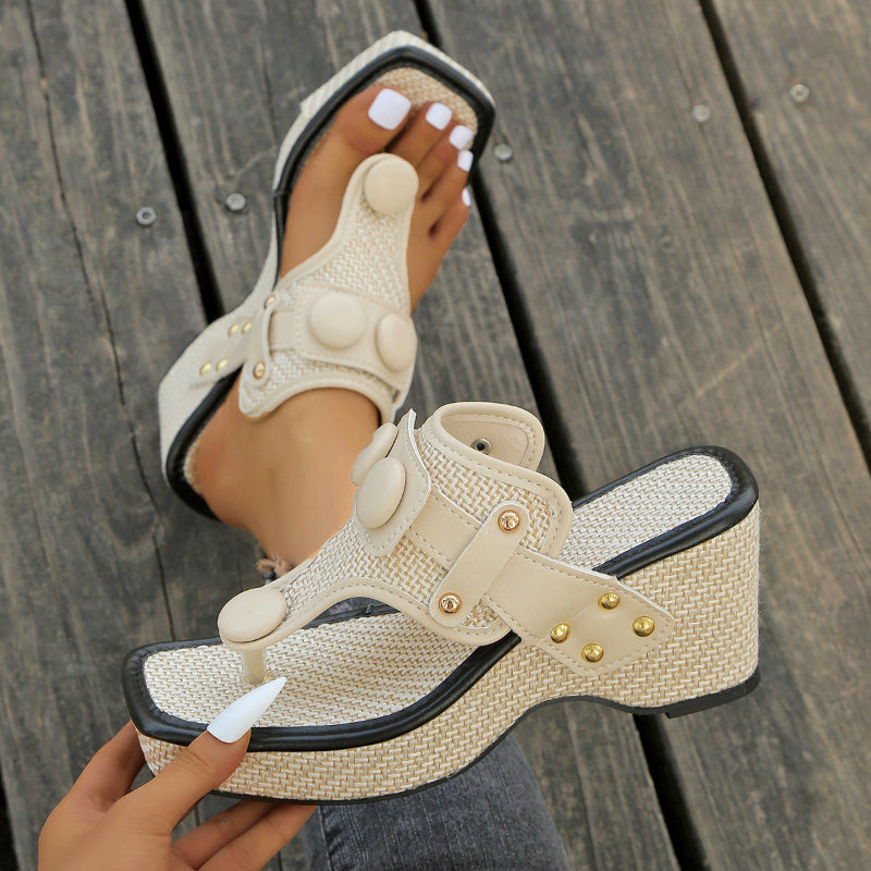 Valentina Rossi Platform Sandals with Decorative Buttons