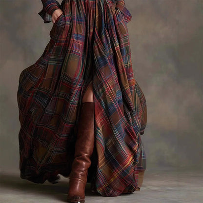 Vintage Plaid Long Maxi Shirt Dress