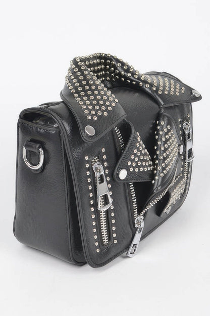 Faux Leather Metal Studded Jacket Clutch