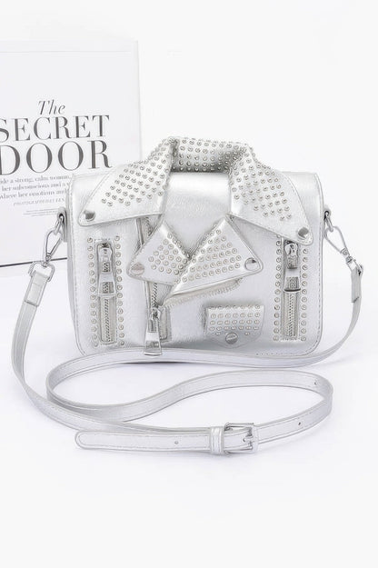 Faux Leather Metal Studded Jacket Clutch