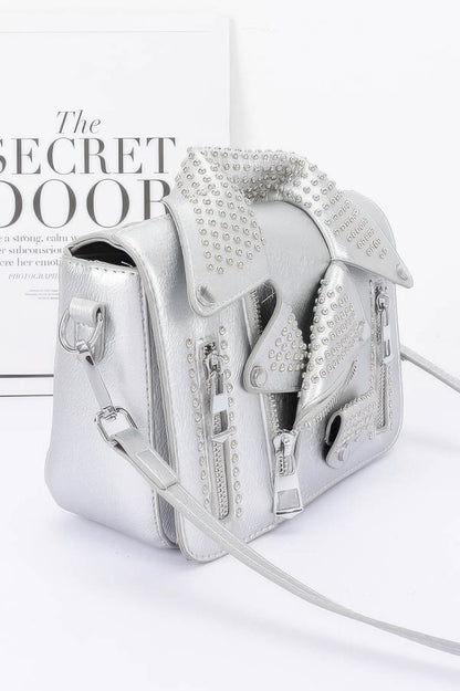 Faux Leather Metal Studded Jacket Clutch