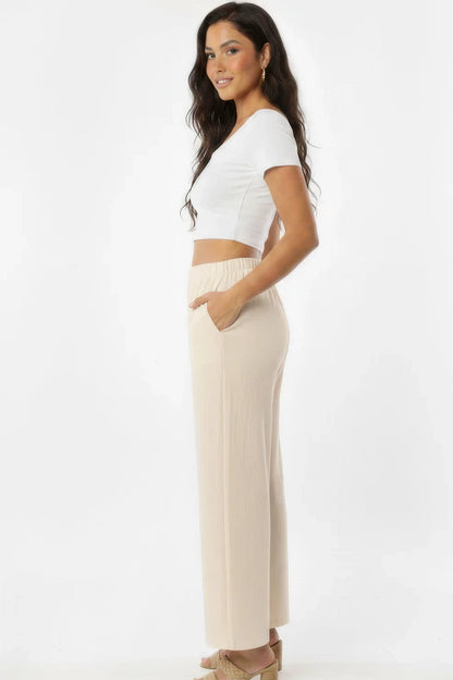 Relaxed Fit 100% Cotton Wide-leg Pants With Side Pockets