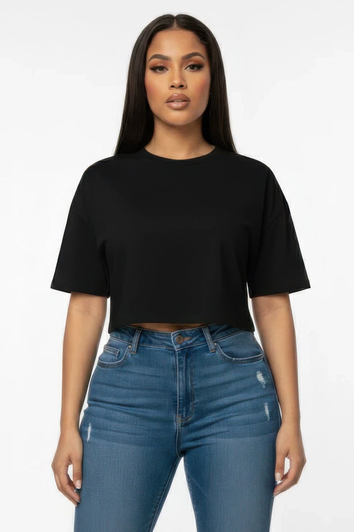 Women's Premium Short Sleeve Round Neck Basic Crop Top