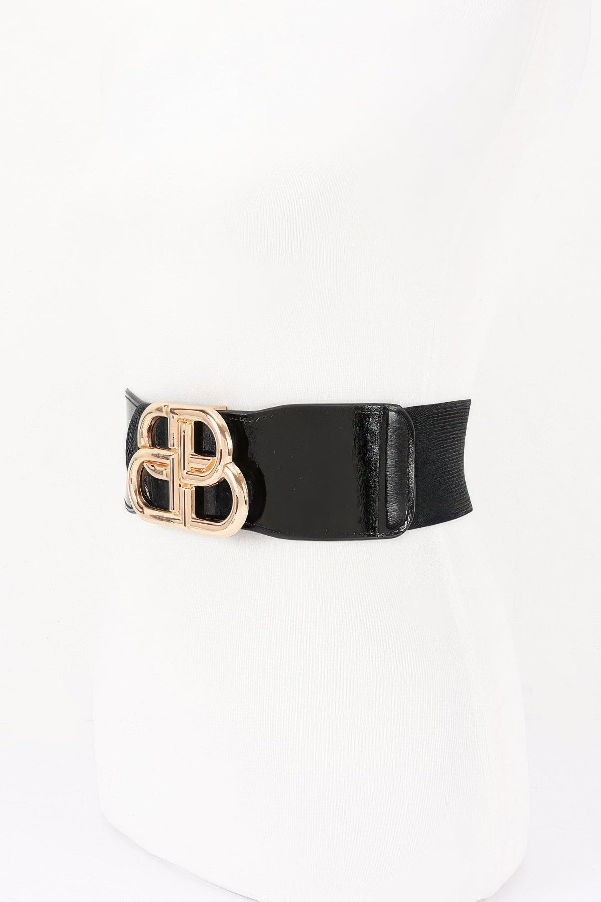 Vegan Leather Metal Buckle Elastic Belt