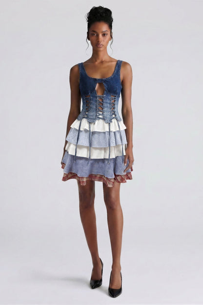 Rebel Stitch Lace-up Denim Corset Top