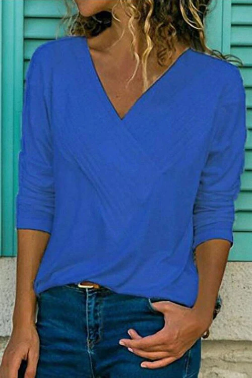 Classic V-neck Long Sleeve Basic Tops