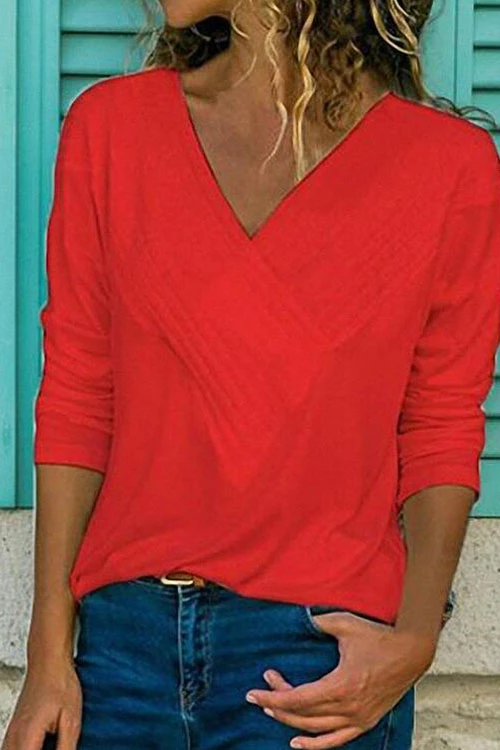 Classic V-neck Long Sleeve Basic Tops