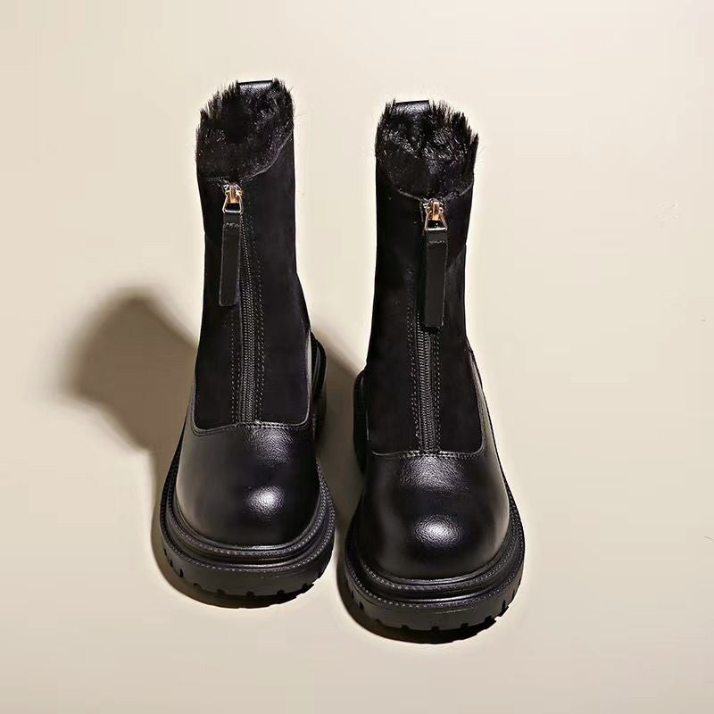 Women’s Ankle Boots with Mixed-Texture Leather Finish