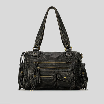 Women’s Casual Faux Leather Shoulder Bag with Multiple Pockets