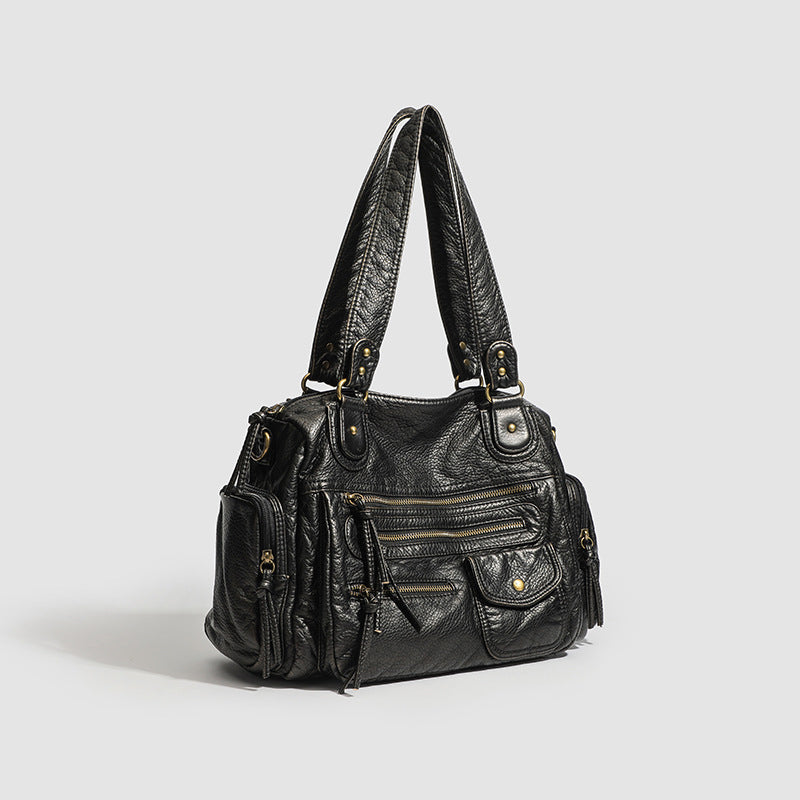 Women’s Casual Faux Leather Shoulder Bag with Multiple Pockets
