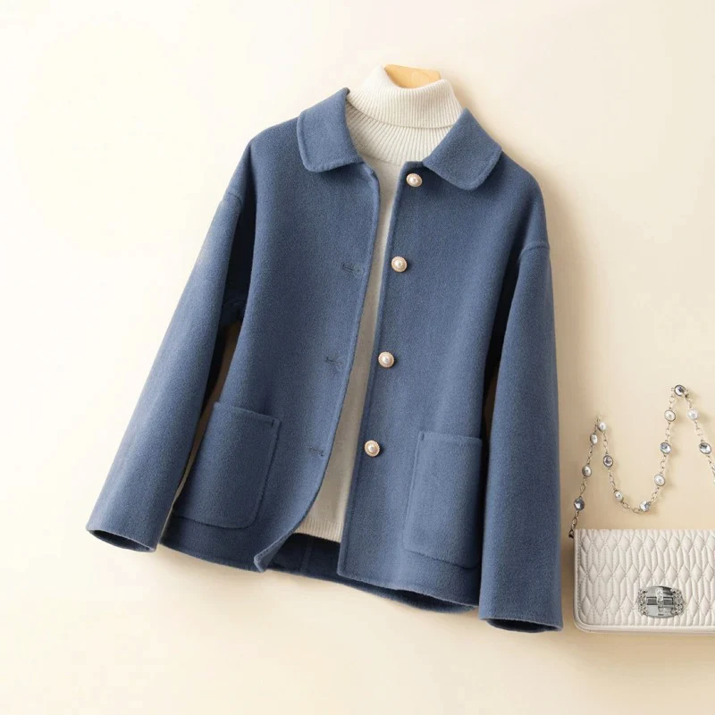 Women’s Double-Sided Wool Coat with Rounded Collar