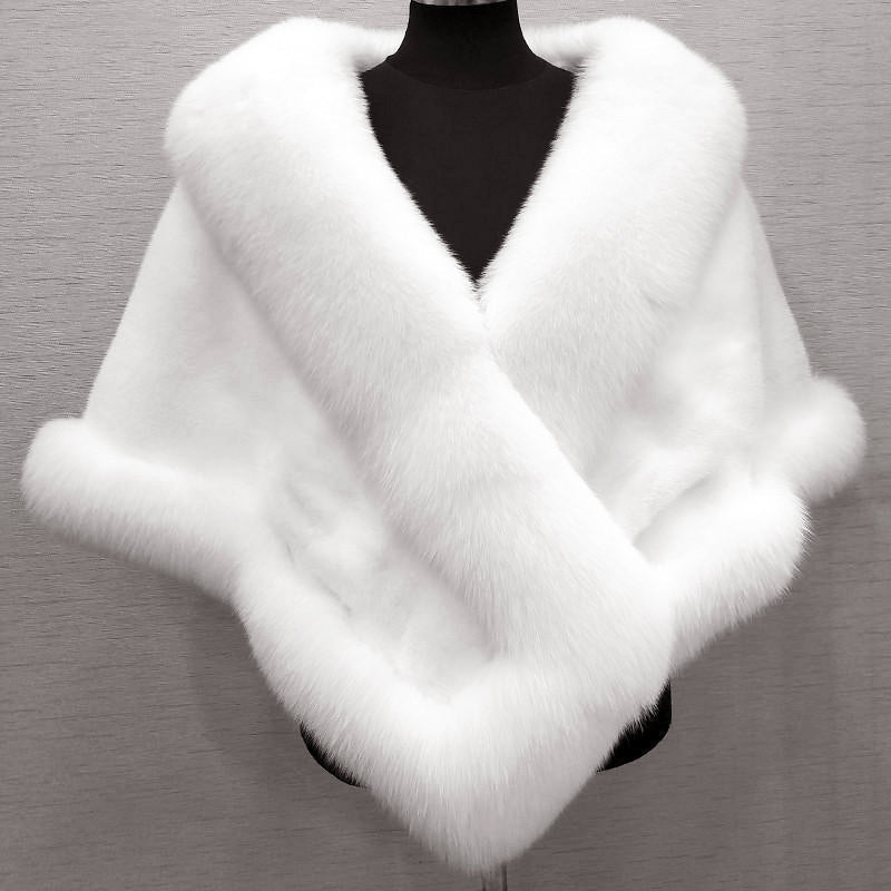 Women’s Faux Fur Cape Scarf with Wide Collar