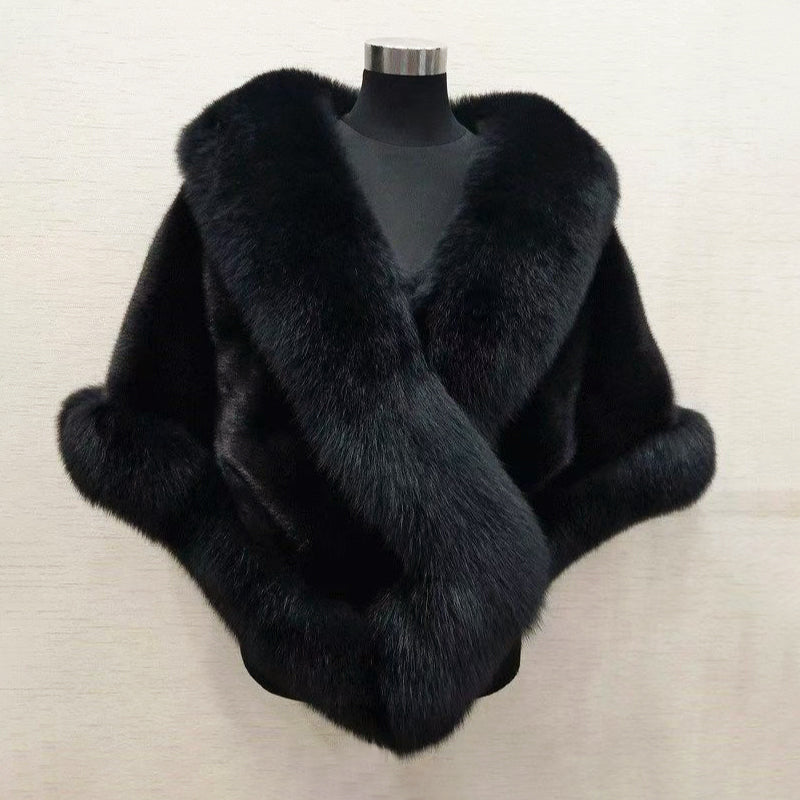 Women’s Faux Fur Cape Scarf with Wide Collar