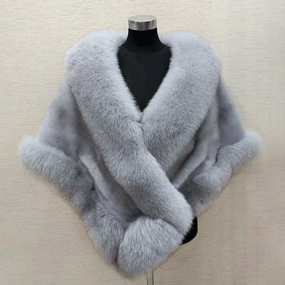 Women’s Faux Fur Cape Scarf with Wide Collar