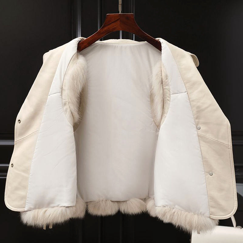 Women’s Faux Fur Vest with Lapel Collar and Waist Tie