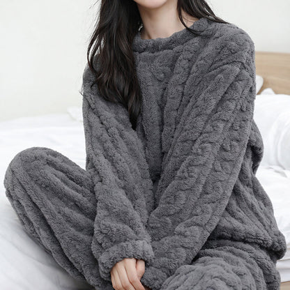 Women’s Fleece Pajama Set with Long Sleeve Top and Pants