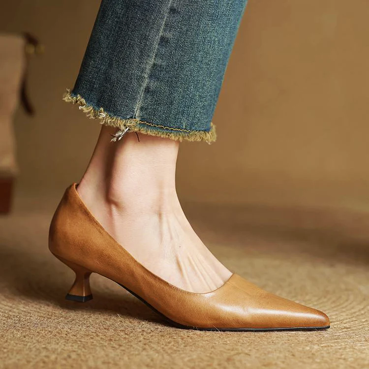 Women’s Genuine Leather Pointed Kitten Heels
