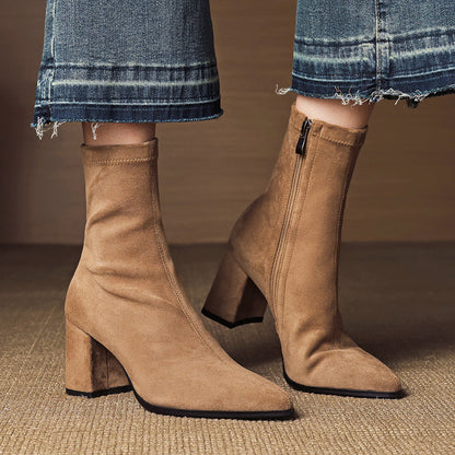 Women’s Genuine Suede Ankle Boots with Block Heel