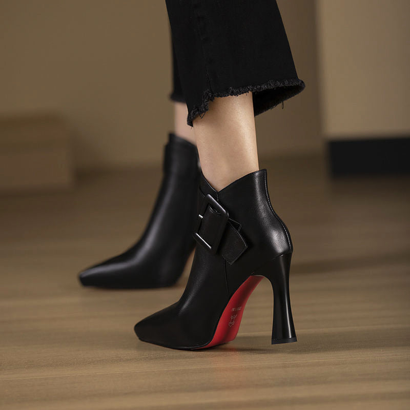 Women’s High-Heel Ankle Boots with Buckle Detail
