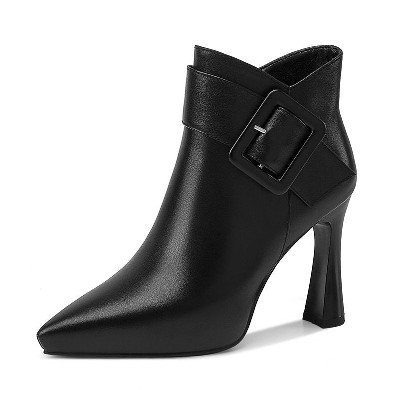Women’s High-Heel Ankle Boots with Buckle Detail