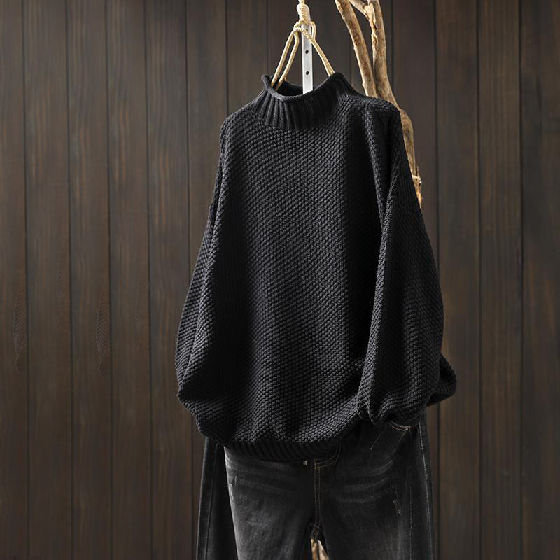 Women’s High-Neck Relaxed Fit Sweater with Textured Knit