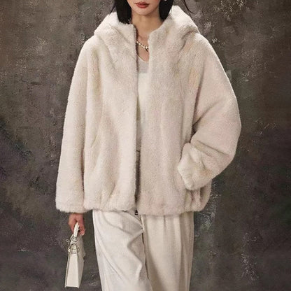 Women’s Hooded Faux Fur Jacket with Relaxed Fit