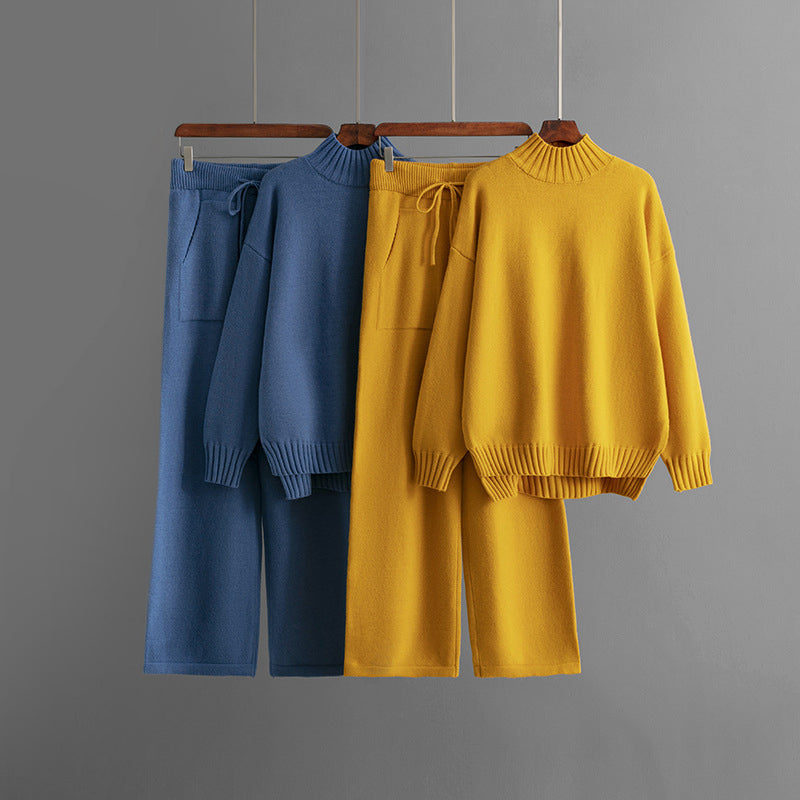 Women’s Knit Lounge Set with High Neck and Relaxed Pants