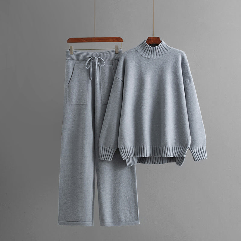 Women’s Knit Lounge Set with High Neck and Relaxed Pants