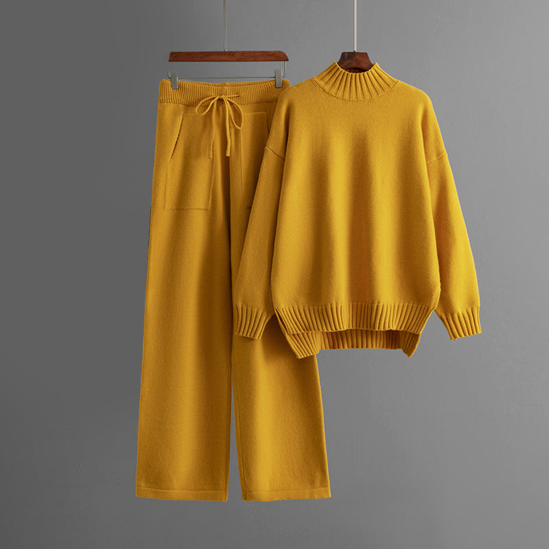 Women’s Knit Lounge Set with High Neck and Relaxed Pants
