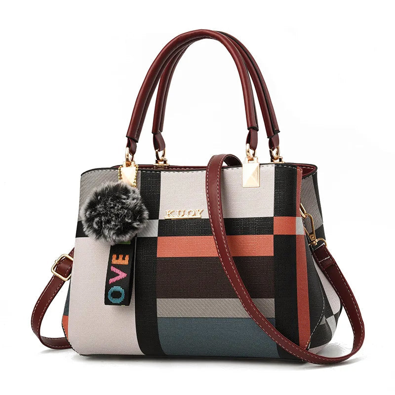 Women’s Medium Plaid Shoulder Handbag with Long Strap