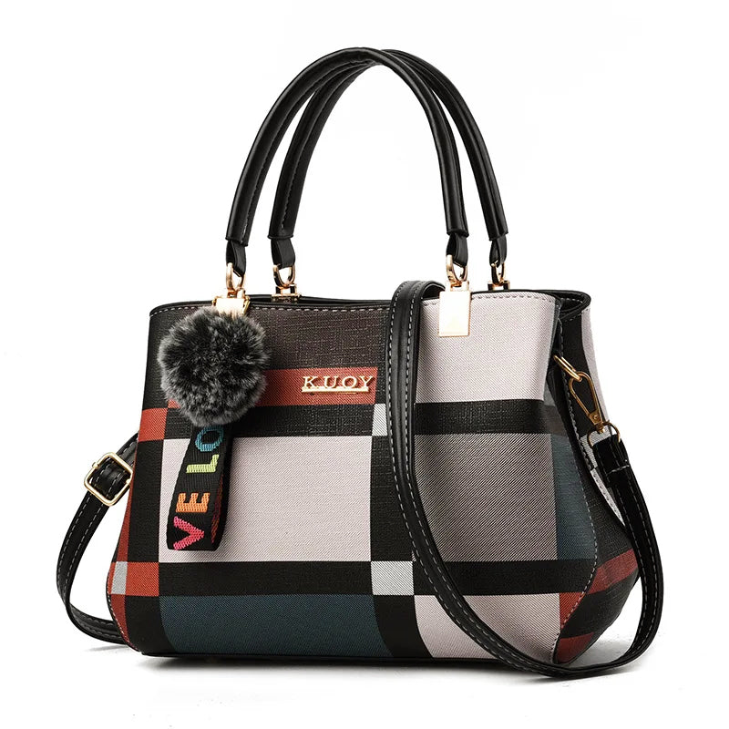 Women’s Medium Plaid Shoulder Handbag with Long Strap