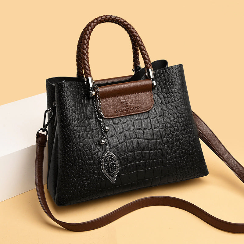 Women’s Medium Textured Shoulder Bag with Braided Handles