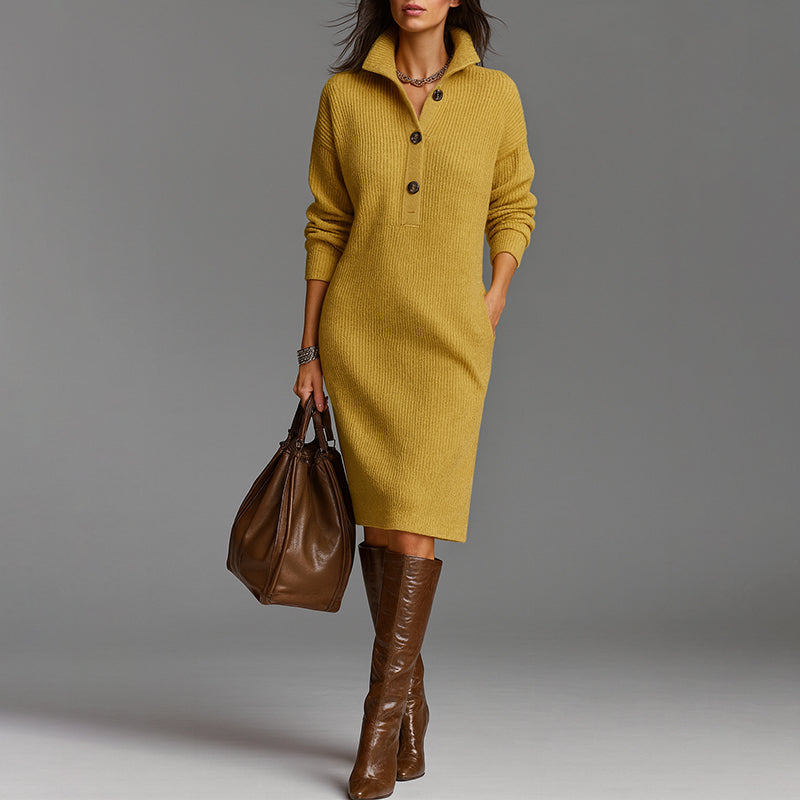 Women’s Mid-Length Sweater Dress with Long Sleeves