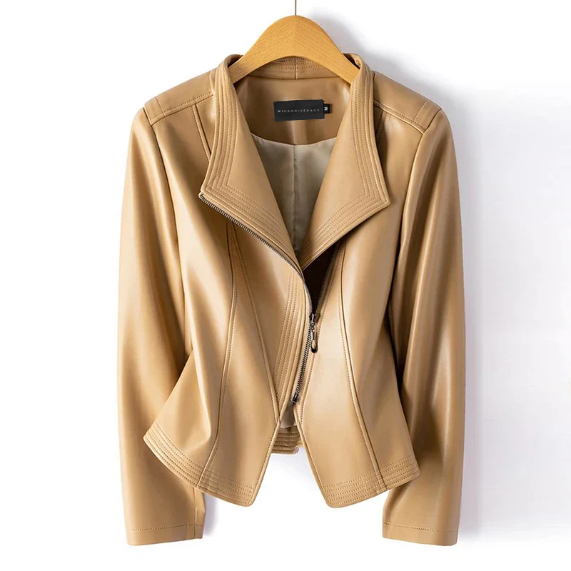 Women’s Moto Faux Leather Jacket with Asymmetric Zipper