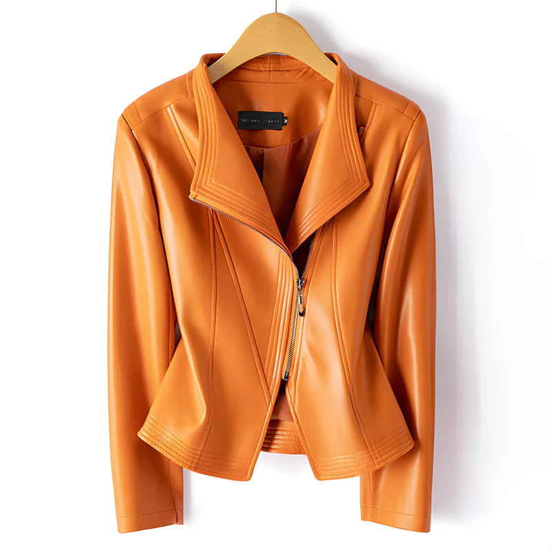Women’s Moto Faux Leather Jacket with Asymmetric Zipper