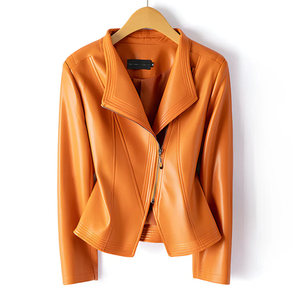 Women’s Moto Faux Leather Jacket with Asymmetric Zipper