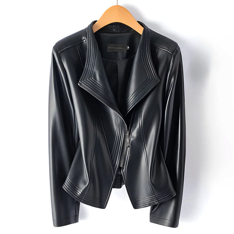 Women’s Moto Faux Leather Jacket with Asymmetric Zipper
