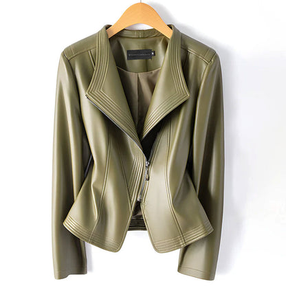 Women’s Moto Faux Leather Jacket with Asymmetric Zipper