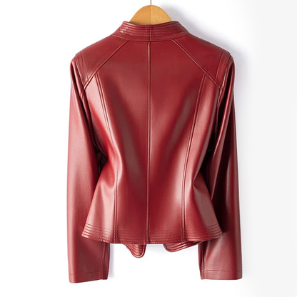 Women’s Moto Faux Leather Jacket with Asymmetric Zipper