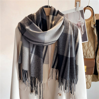 Women’s Plaid Knit Scarf with Cashmere-Inspired Texture