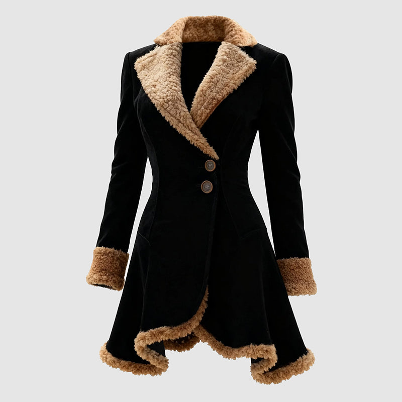 Women’s Tailored Suede Coat with Faux Fur Trim