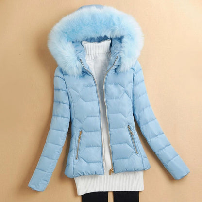 Women’s Winter Puffer Jacket with Fur-Style Hood Trim
