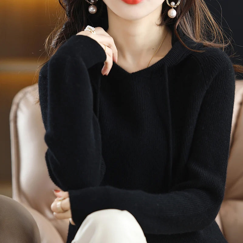 Women’s Hooded Cashmere Wool Knit Sweater